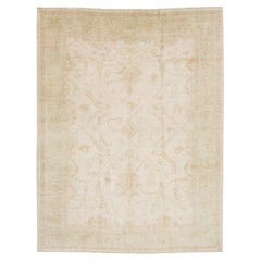 Neutral Serenity Modern Oushak Style Hand-Knotted Wool Rug with Floral Motifs
