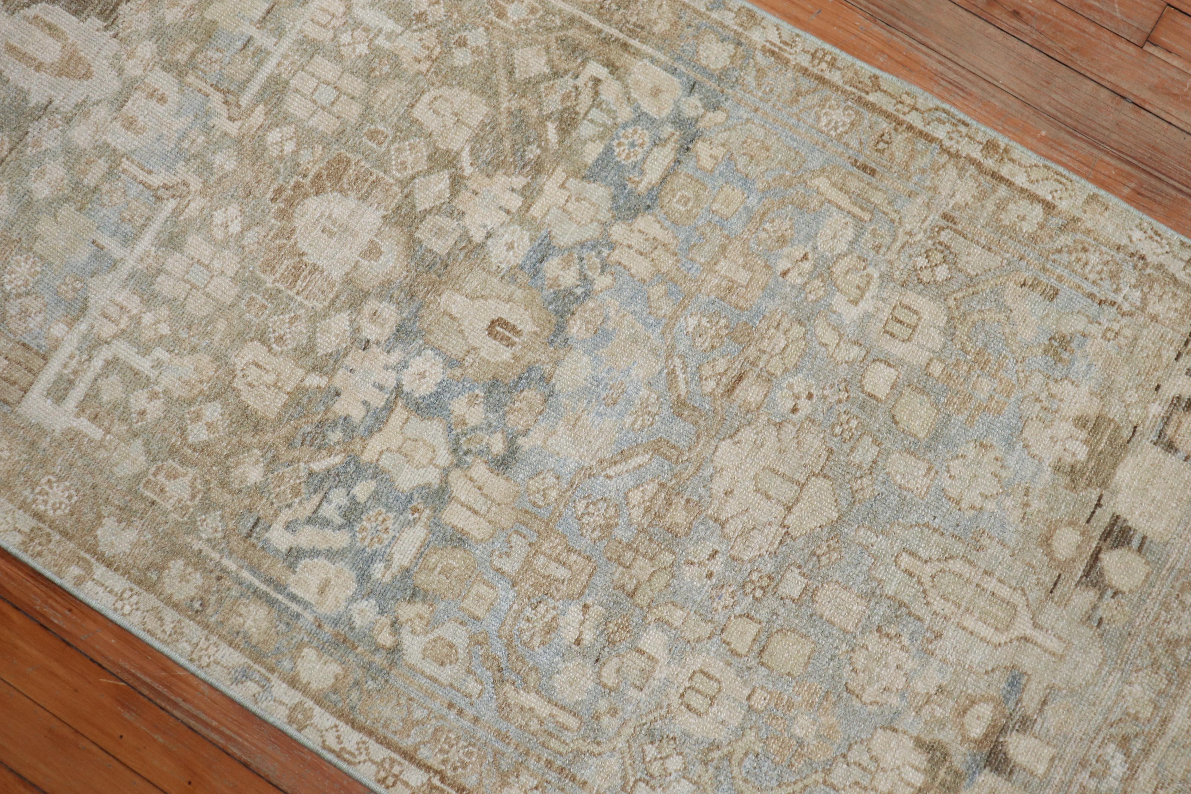 Hand-Knotted Neutral Slate Brown Gray Green Persian Malayer Runner, 20th Century