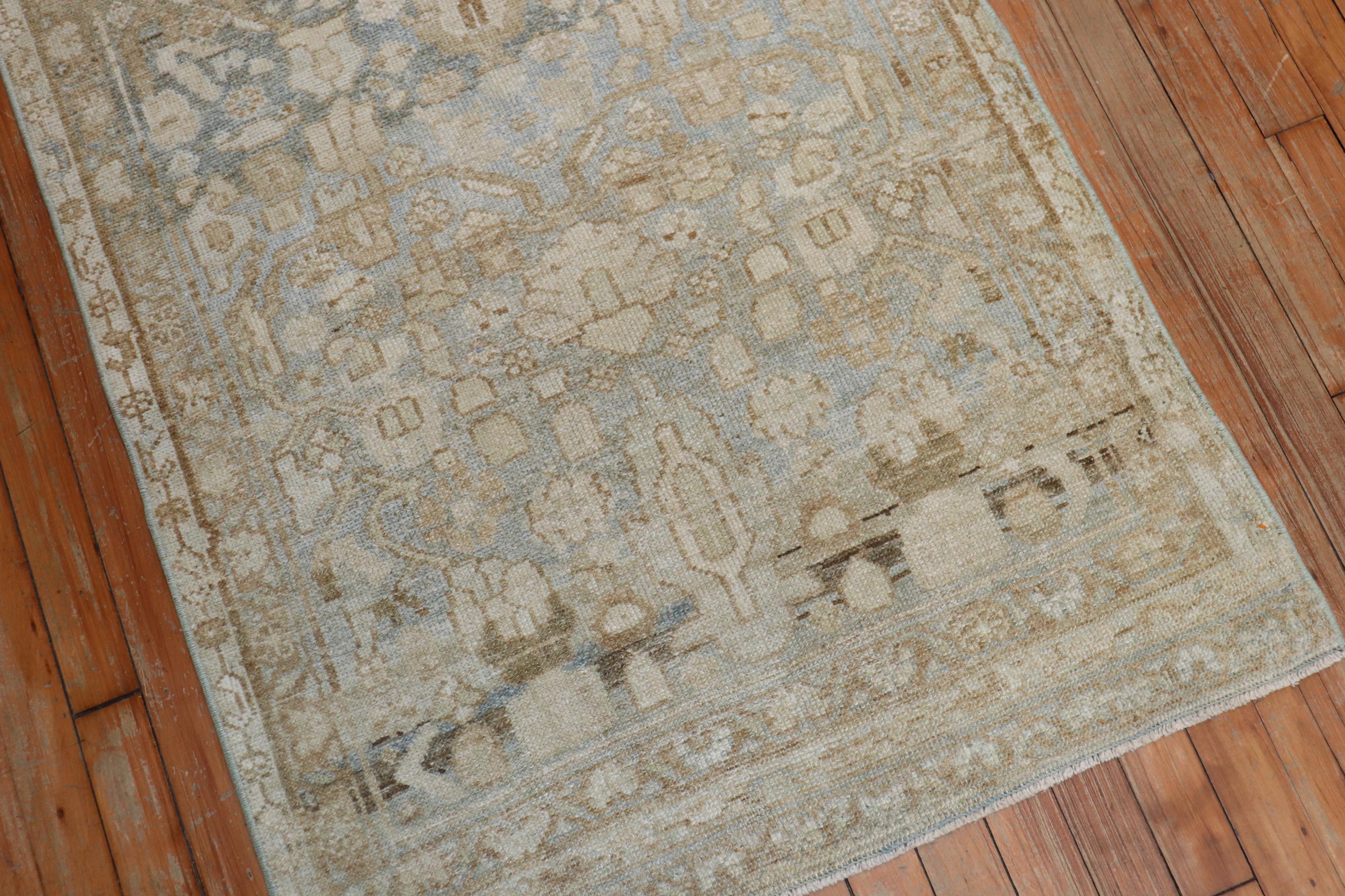 Neutral Slate Brown Gray Green Persian Malayer Runner, 20th Century In Good Condition In New York, NY