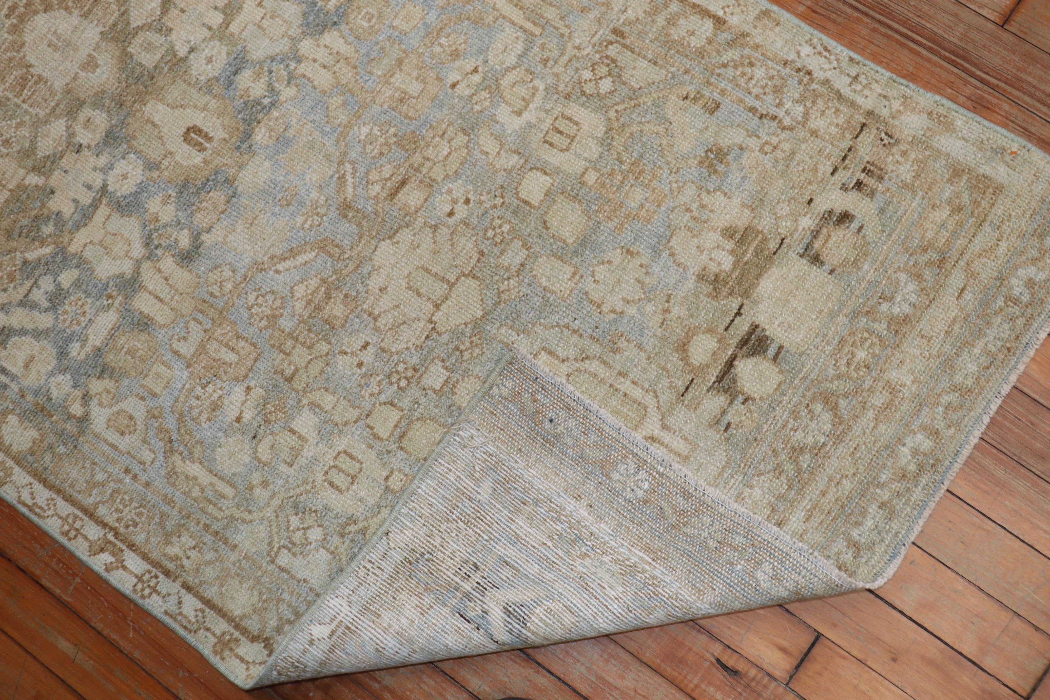 Wool Neutral Slate Brown Gray Green Persian Malayer Runner, 20th Century