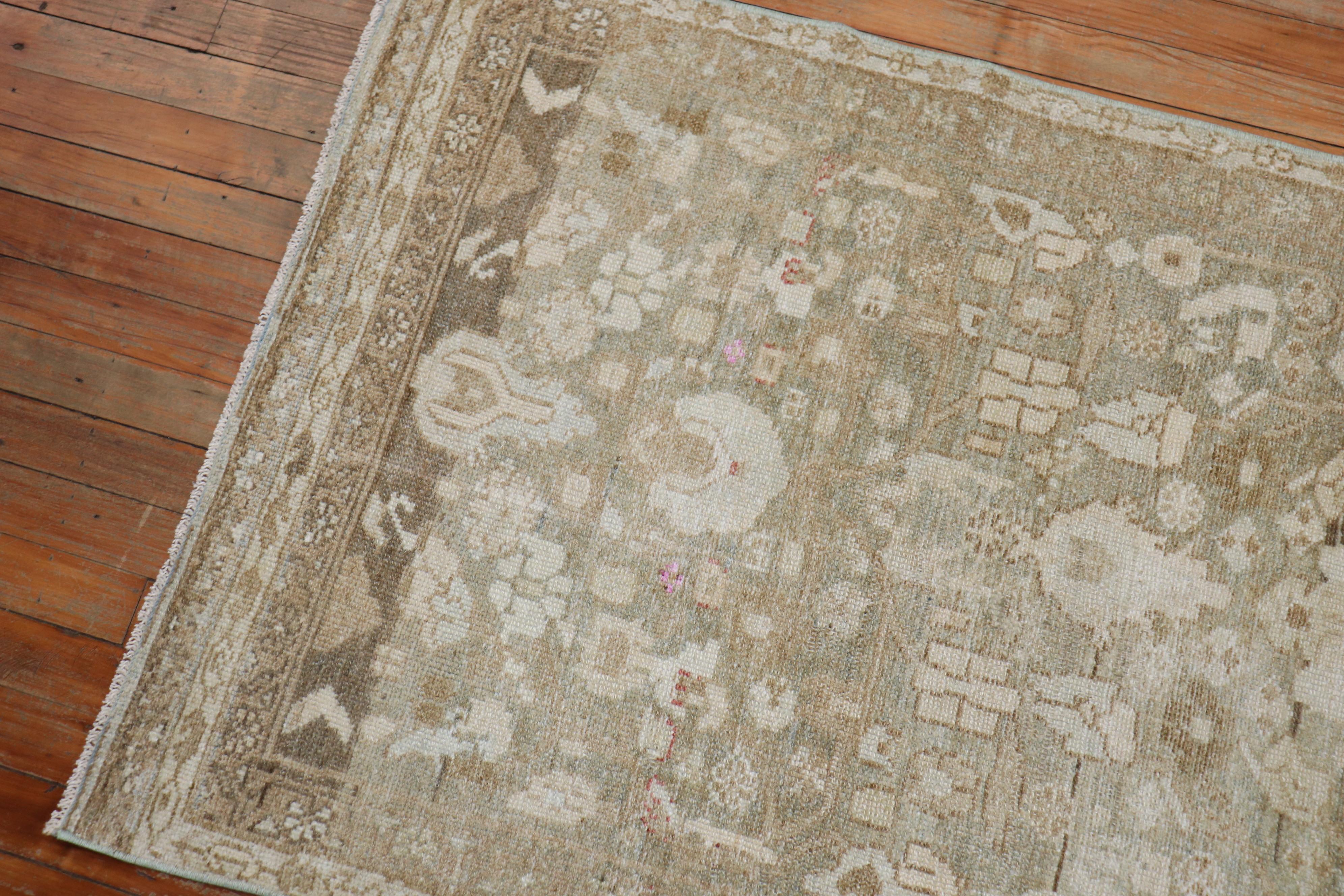 Neutral Slate Brown Gray Green Persian Malayer Runner, 20th Century 2