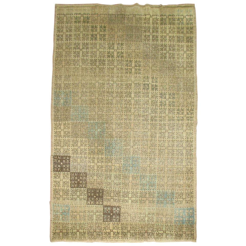 Neutral Square Motif Turkish Anatolian Rug, Mid-20th Century For Sale