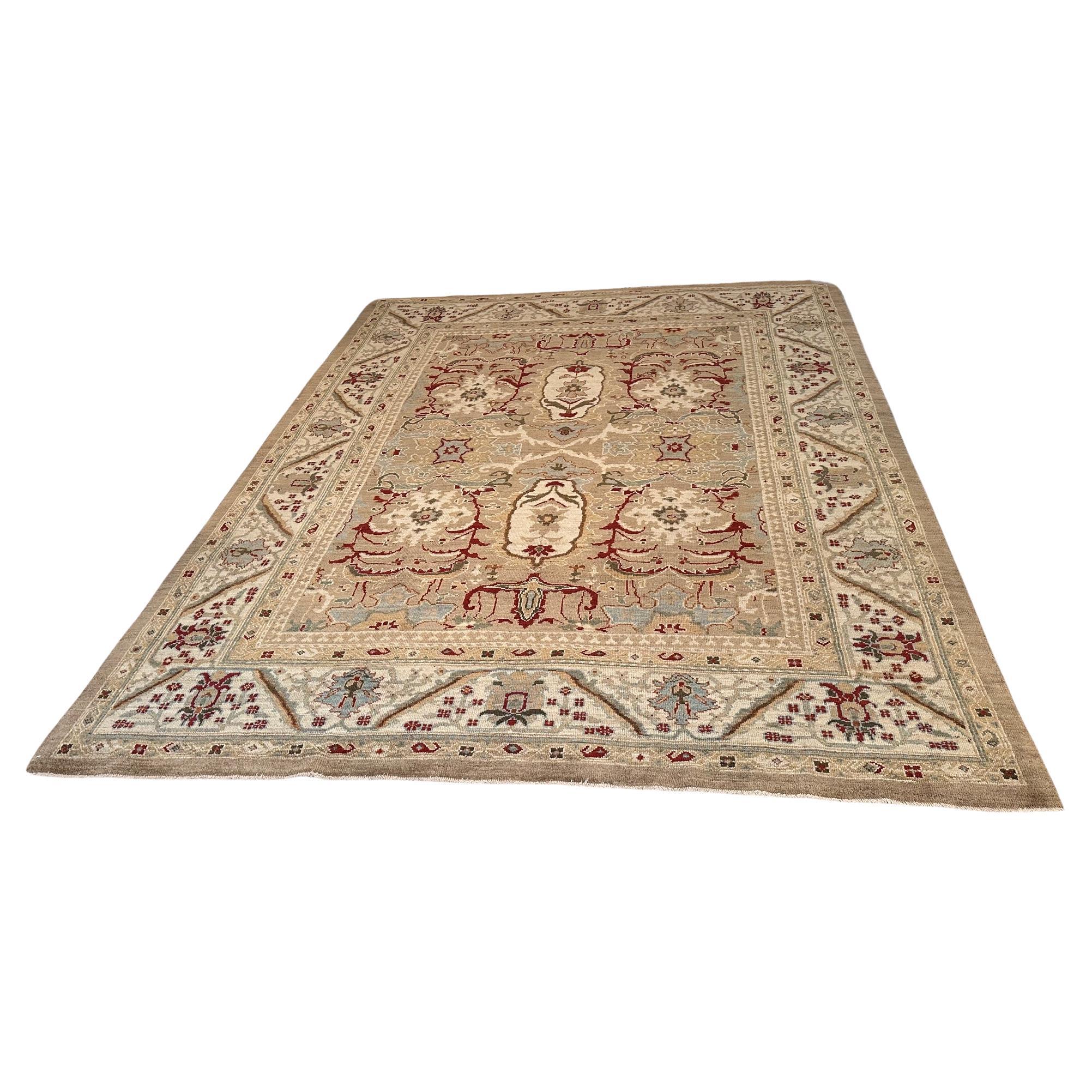 Neutral Sultanabad Wool Area Rug from Turkey For Sale