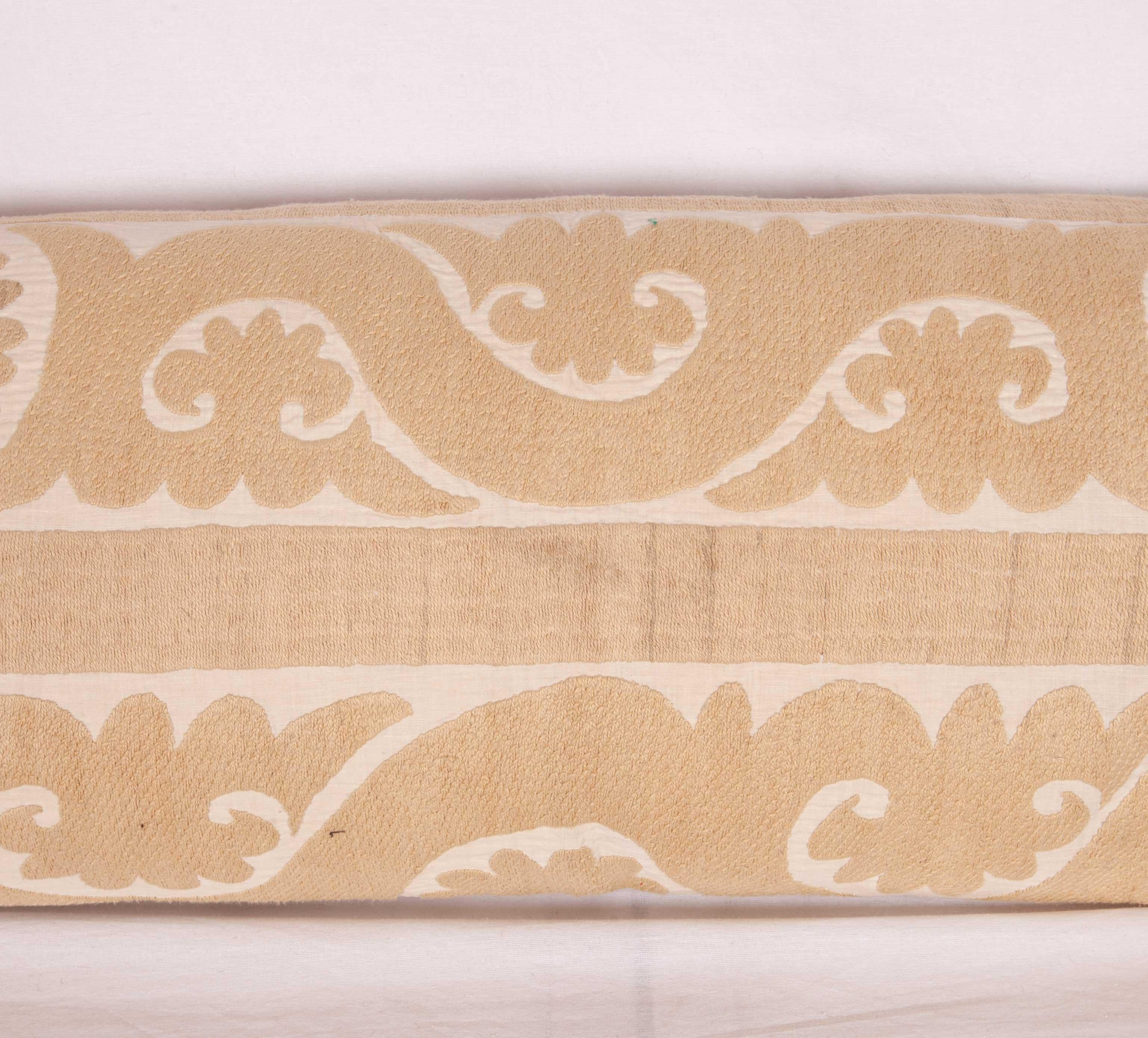 Uzbek Neutral Suzani Lumbar Pillow Case Made from a Mid-20th Century Suzani