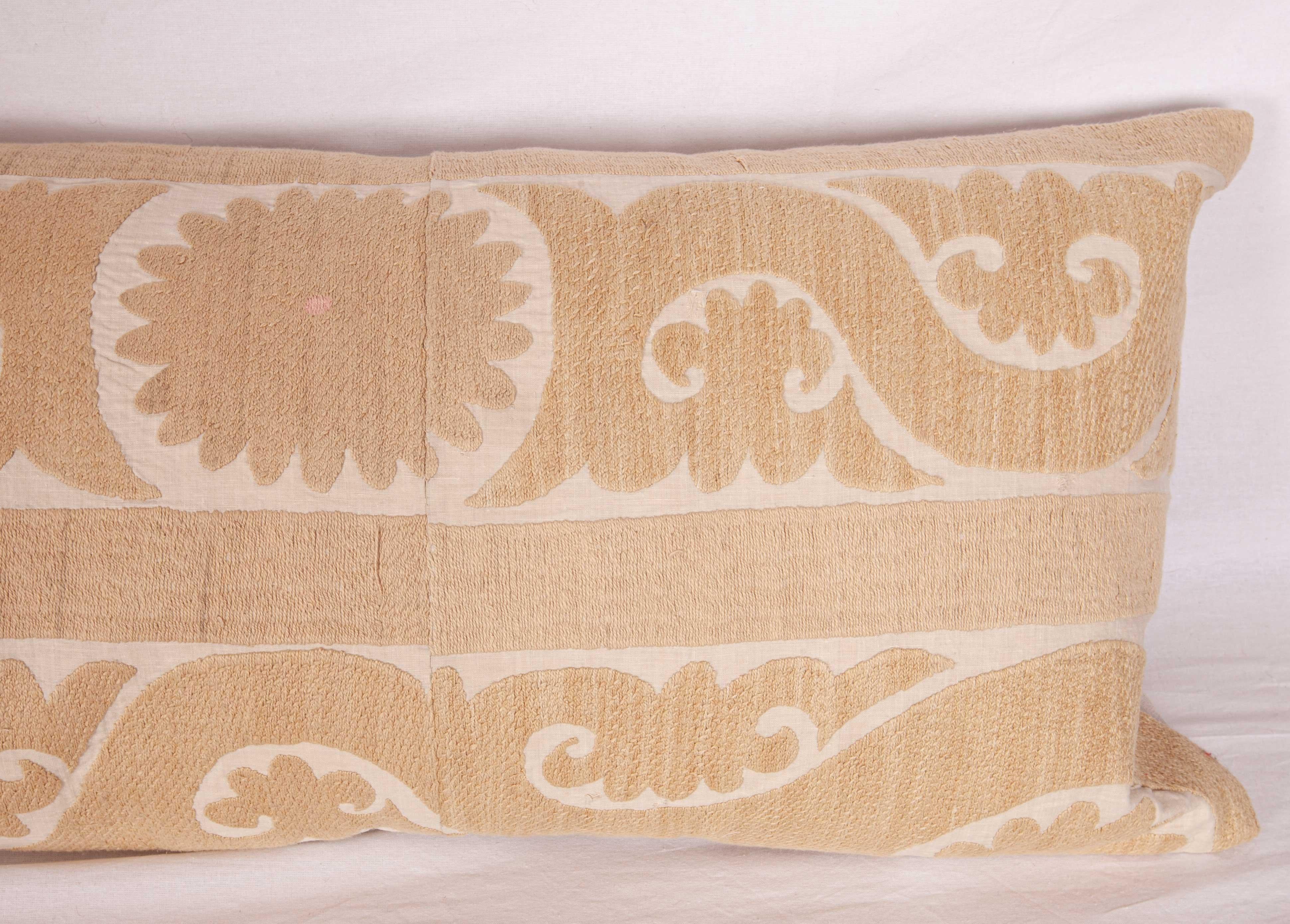 Neutral Suzani Lumbar Pillow Case Made from a Mid-20th Century Suzani In Good Condition In Istanbul, TR