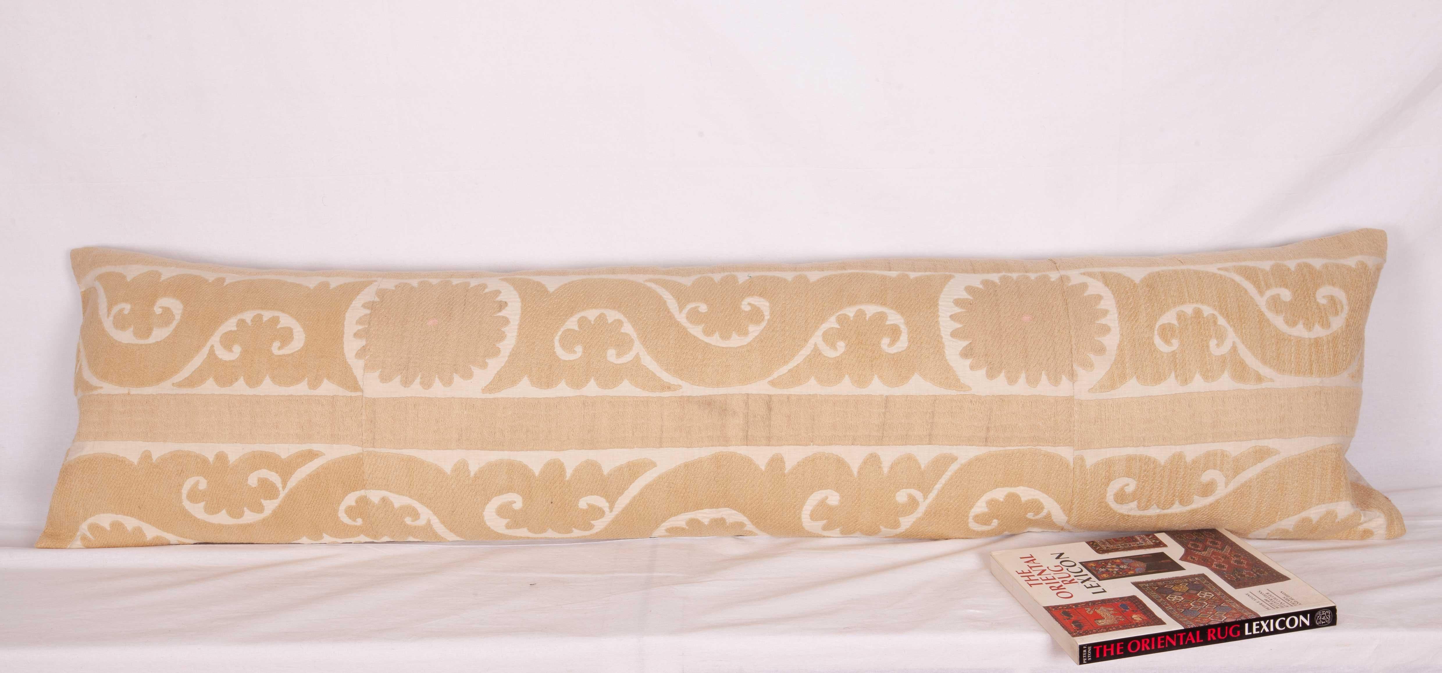 Neutral Suzani Lumbar Pillow Case Made from a Mid-20th Century Suzani 1