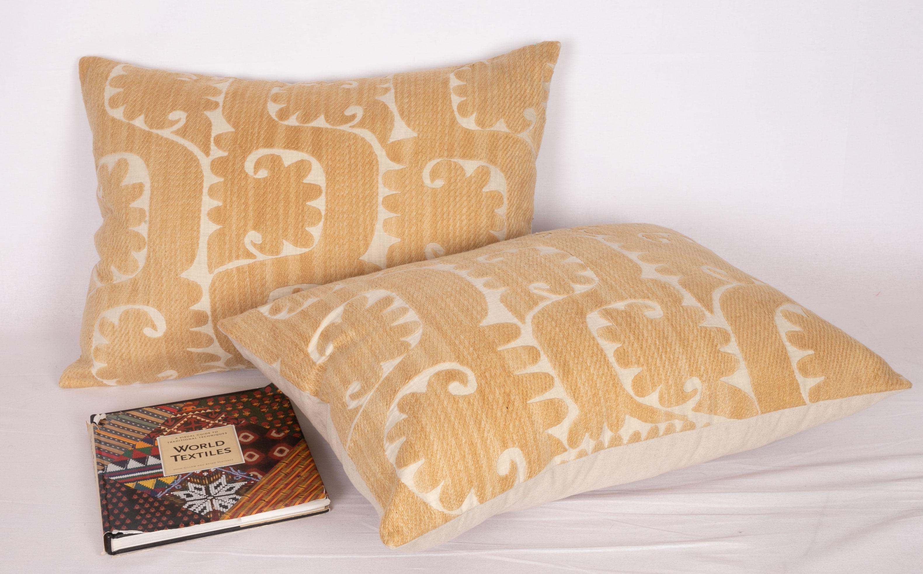 Embroidered Neutral Suzani Pillow Cases Made from a Mid-20th Century Uzbek Suzani For Sale