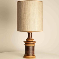 Neutral Textured Ceramic Table Lamp, Natural Lampshade by R. Houben