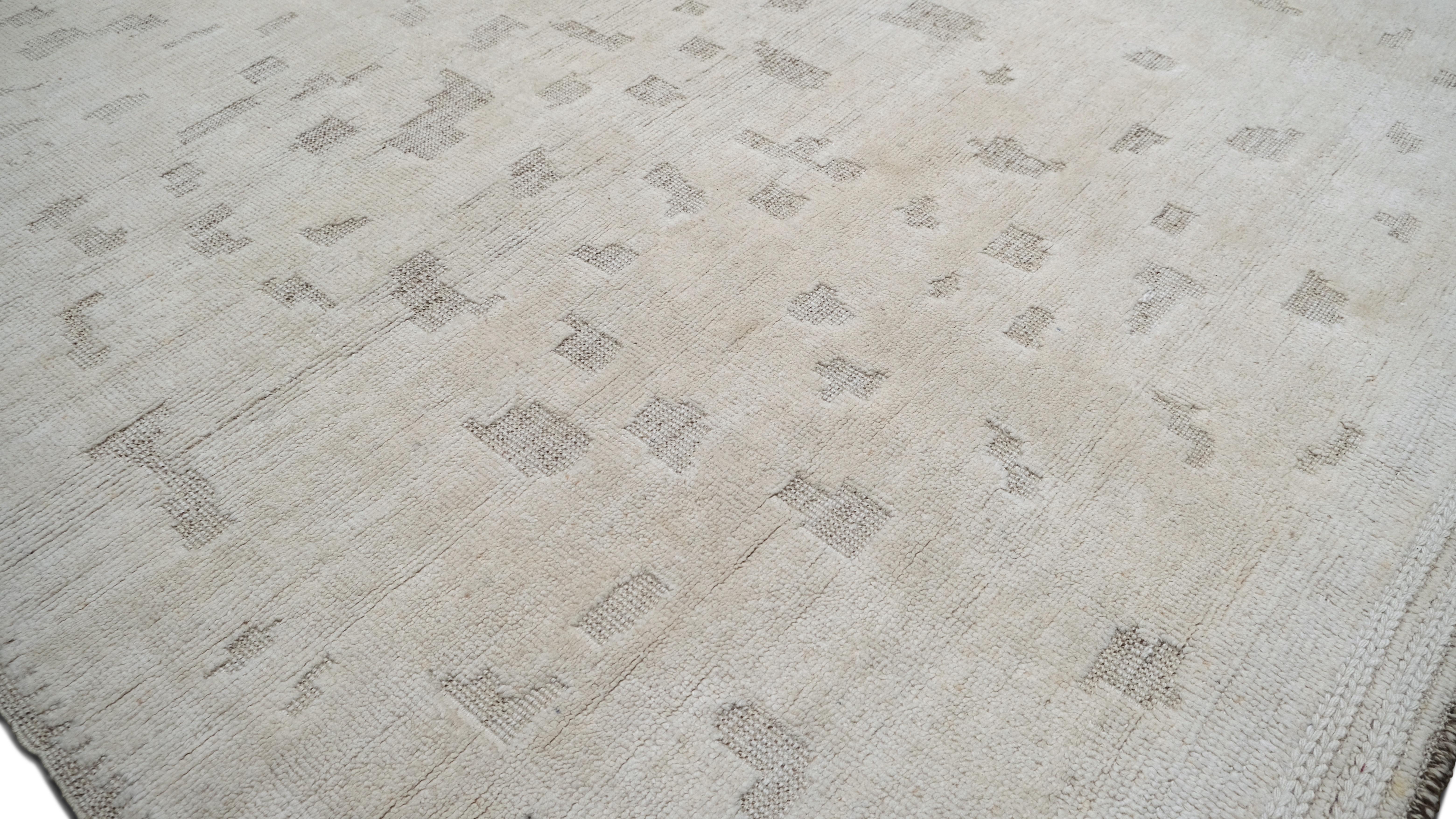 Alfombra de lana anudada a mano con textura tonal neutra 12'5''x15' Moderno en venta