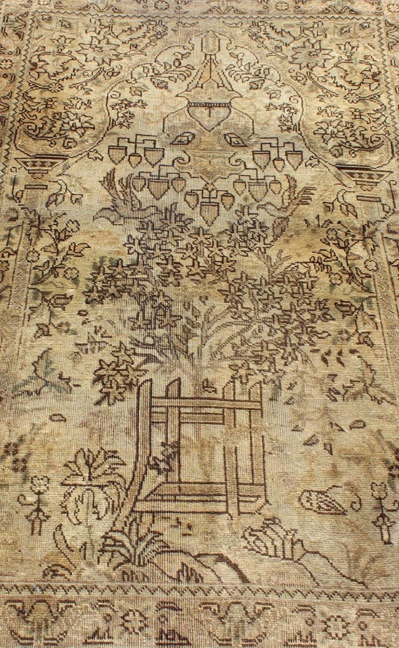 Mid-20th Century Neutral Tone Vintage Persian Lilihan Rug with Ornate Garden Center Field