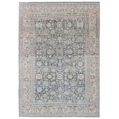 Neutral-Toned Antique Persian Malayer with All-Over Stylized Geometric Design