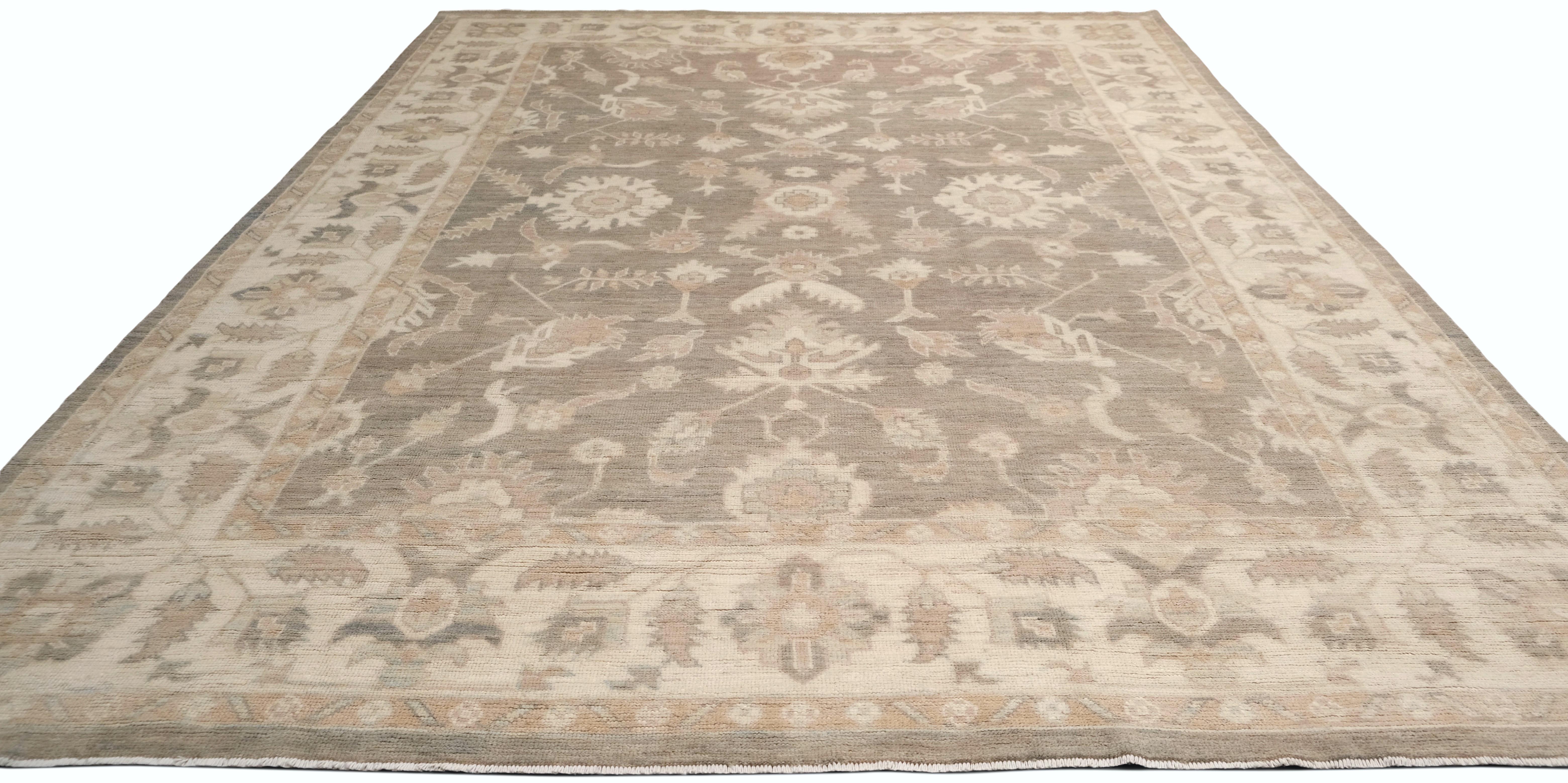 Alfombra de lana Oushak de tonos neutros 8'10''x11'9'' Anudado a mano en venta