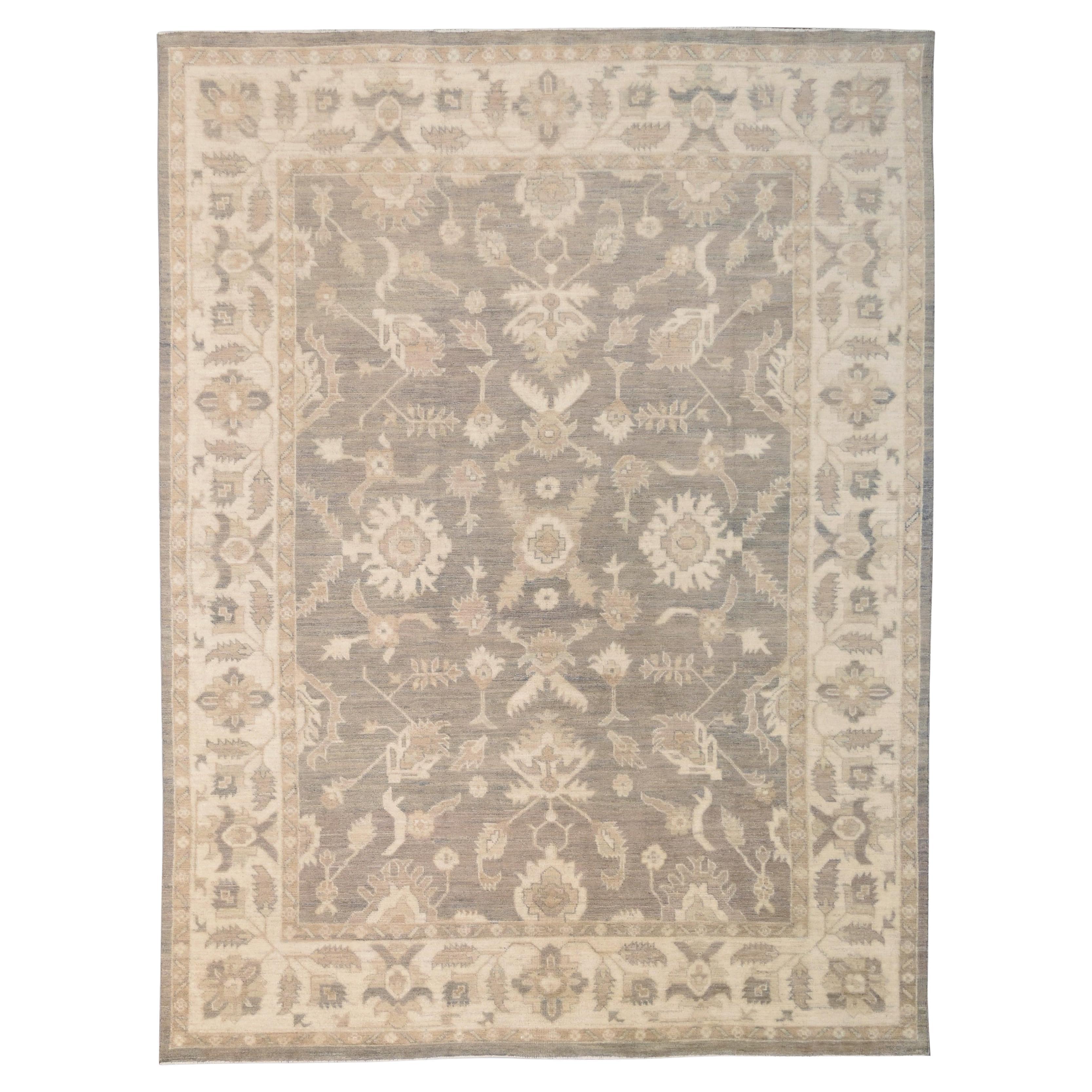Neutral Toned Oushak Wool Rug 8'10''x11'9''