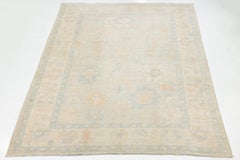 Neutral Transitional Oushak Style Rug Low Pile Wool with Subtle Floral Motifs