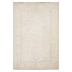 Neutral Transitional Oushak Style Rug Low Pile Wool with Subtle Floral Motifs