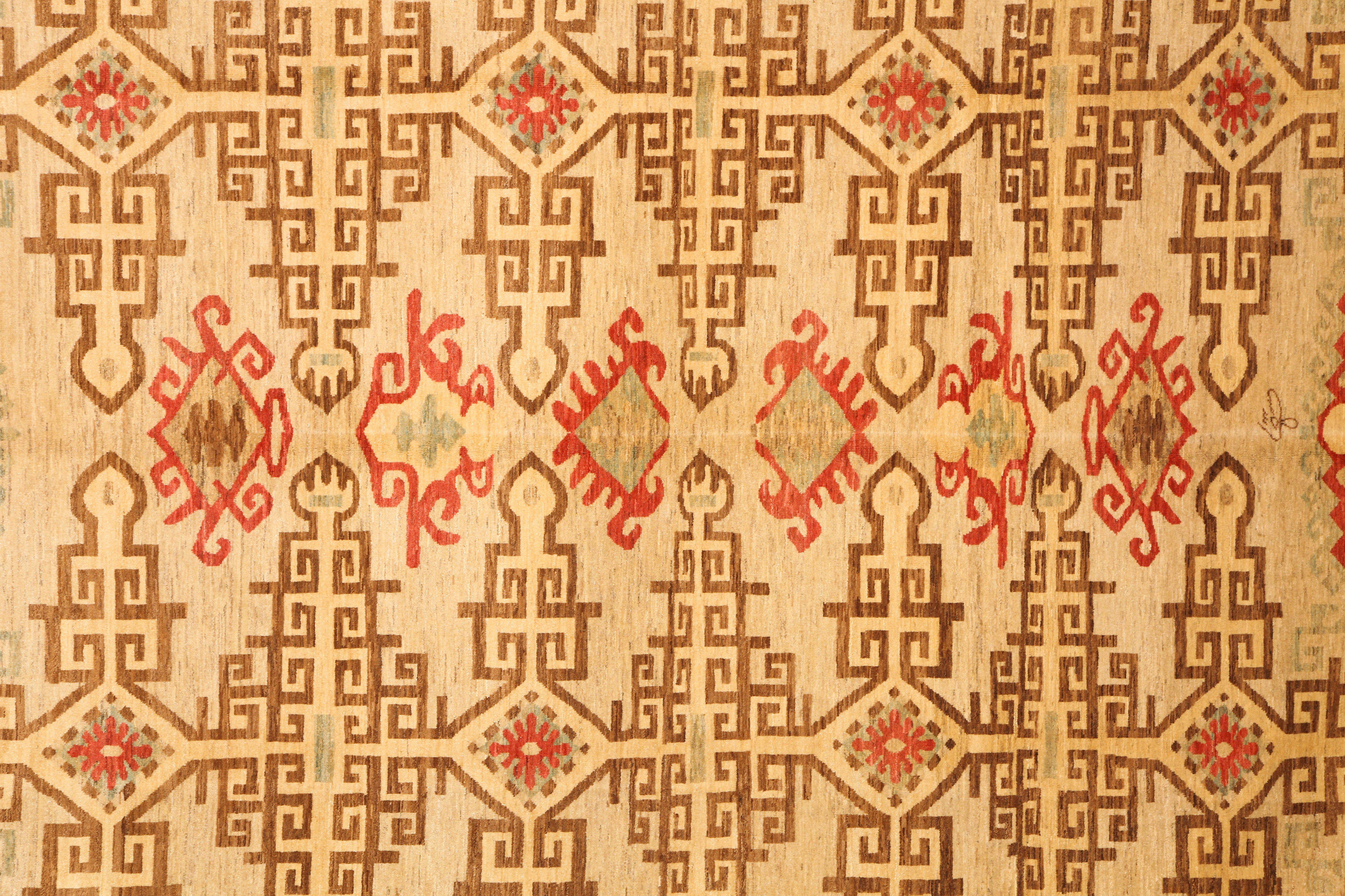 Neutrale Stammes-Wolle persischen Bereich Teppich mit Rot, Teal, und Brown 8' x 10' (Stammeskunst) im Angebot