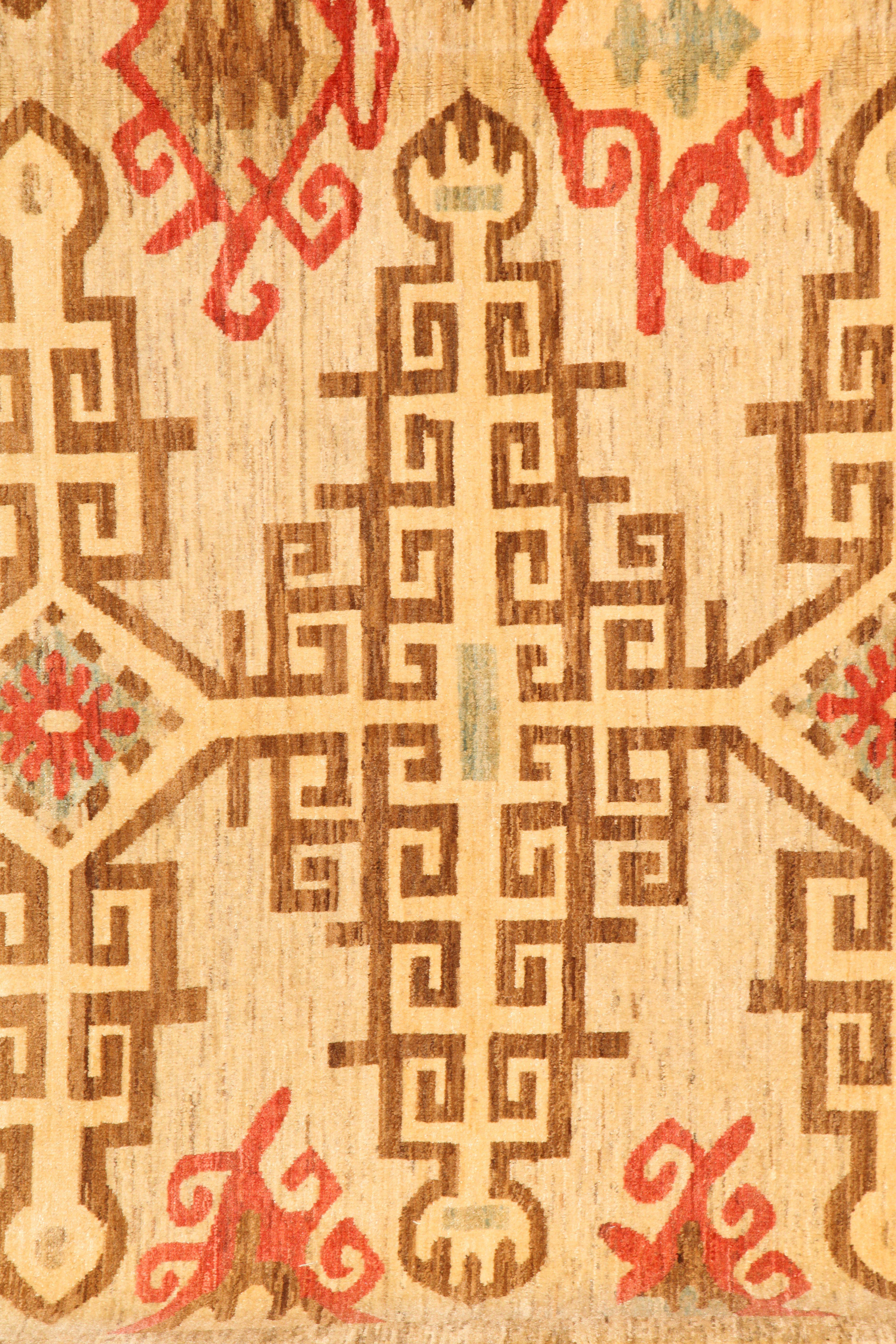 Neutrale Stammes-Wolle persischen Bereich Teppich mit Rot, Teal, und Brown 8' x 10' (Pflanzlich gefärbt) im Angebot