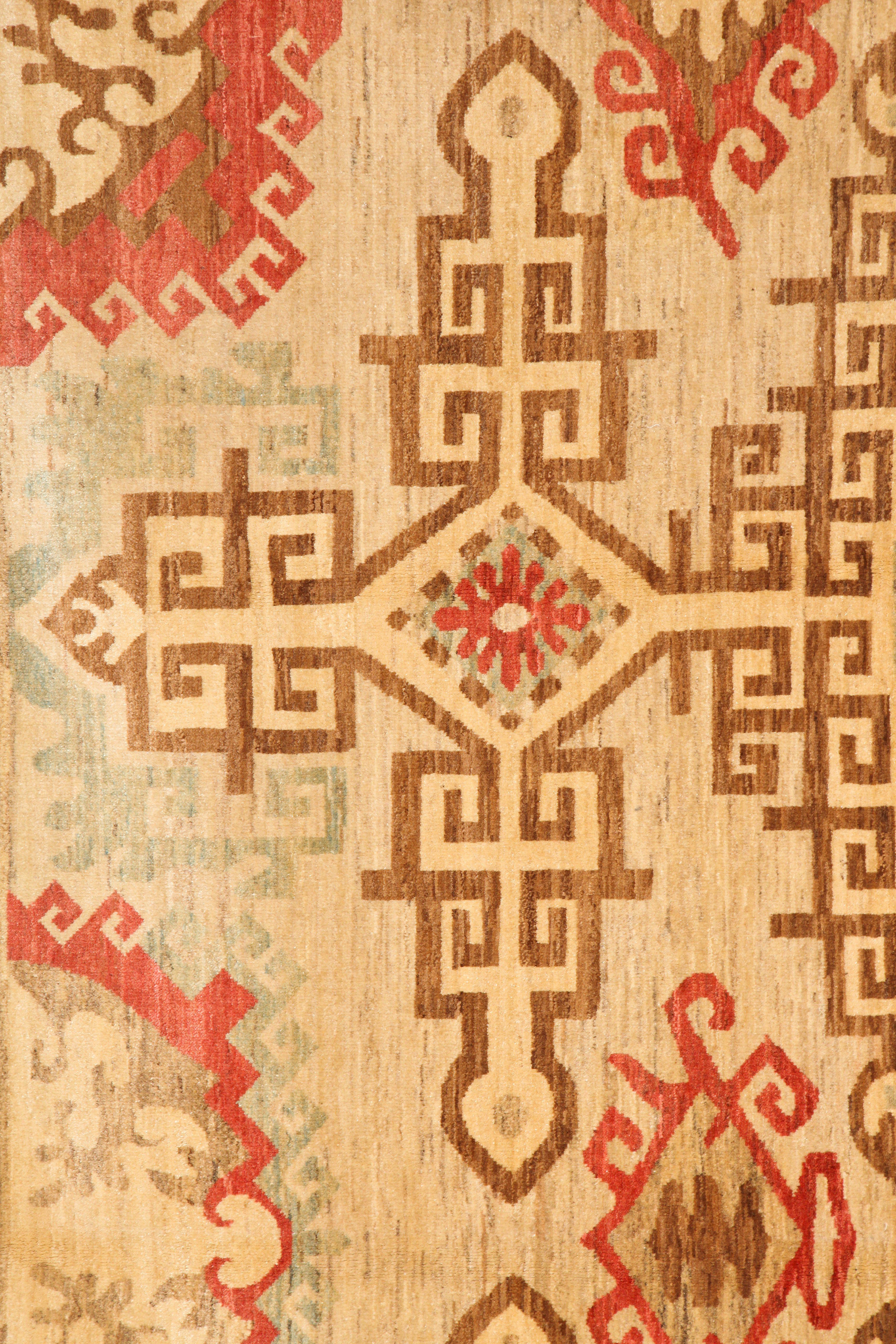Neutrale Stammes-Wolle persischen Bereich Teppich mit Rot, Teal, und Brown 8' x 10' im Angebot 1