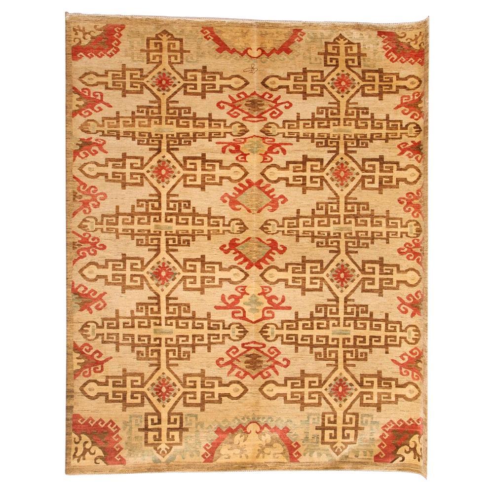 Neutral Tribal Wool Persian Area Rug with Red, Teal, and Brown 8' x 10'