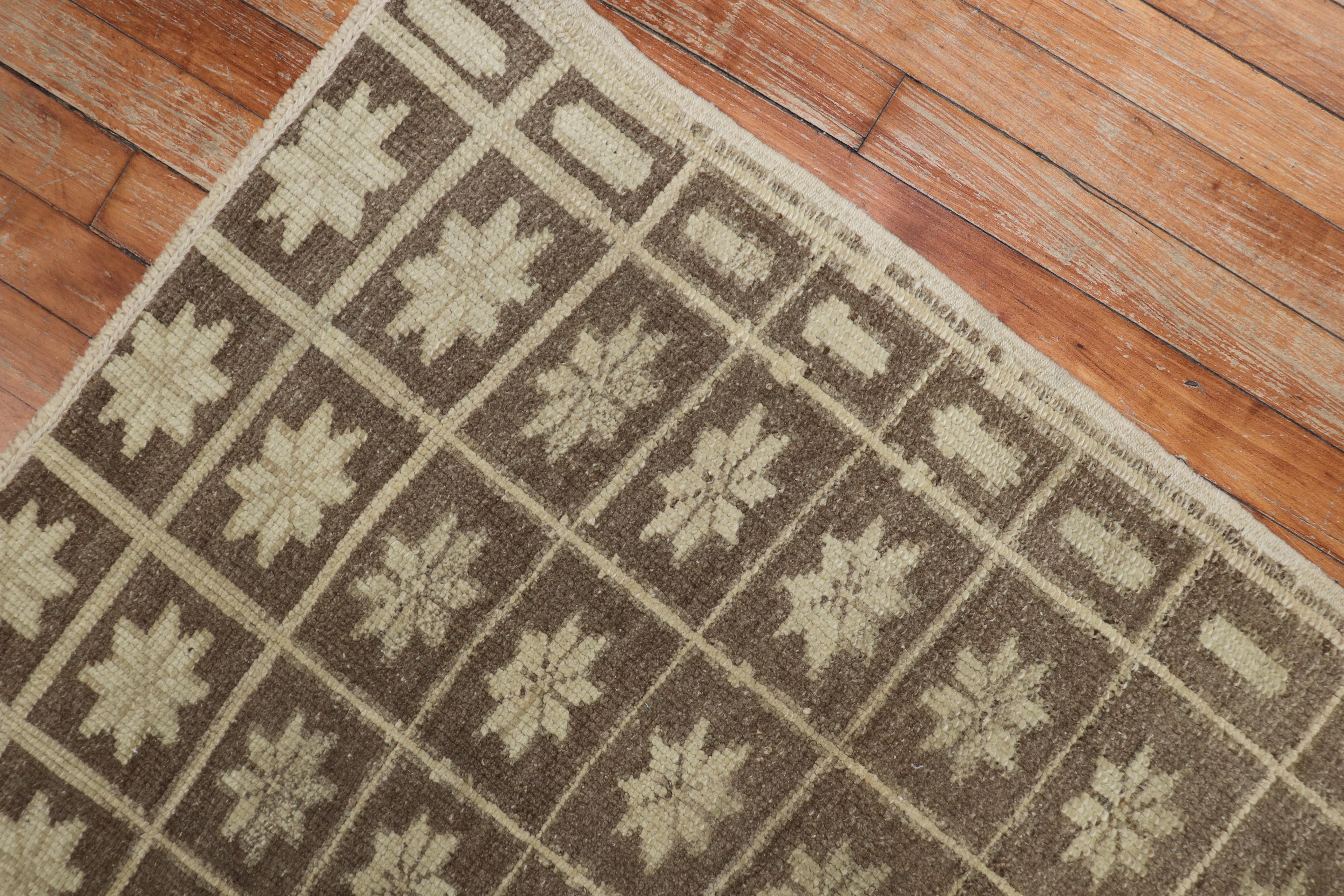 Mid-Century Modern Neutral Turkish Fragment Rug