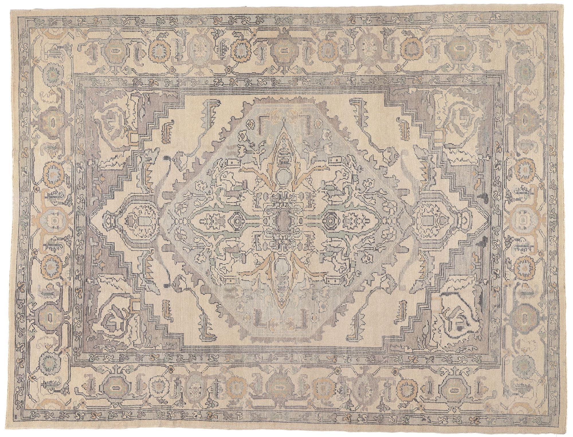 Neutral Turkish Oushak Rug, Modern Style Meets Classic Elegance For Sale 4