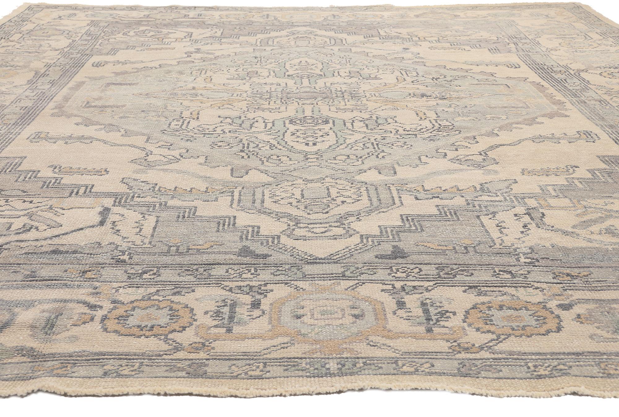 Hand-Knotted Neutral Turkish Oushak Rug, Modern Style Meets Classic Elegance For Sale