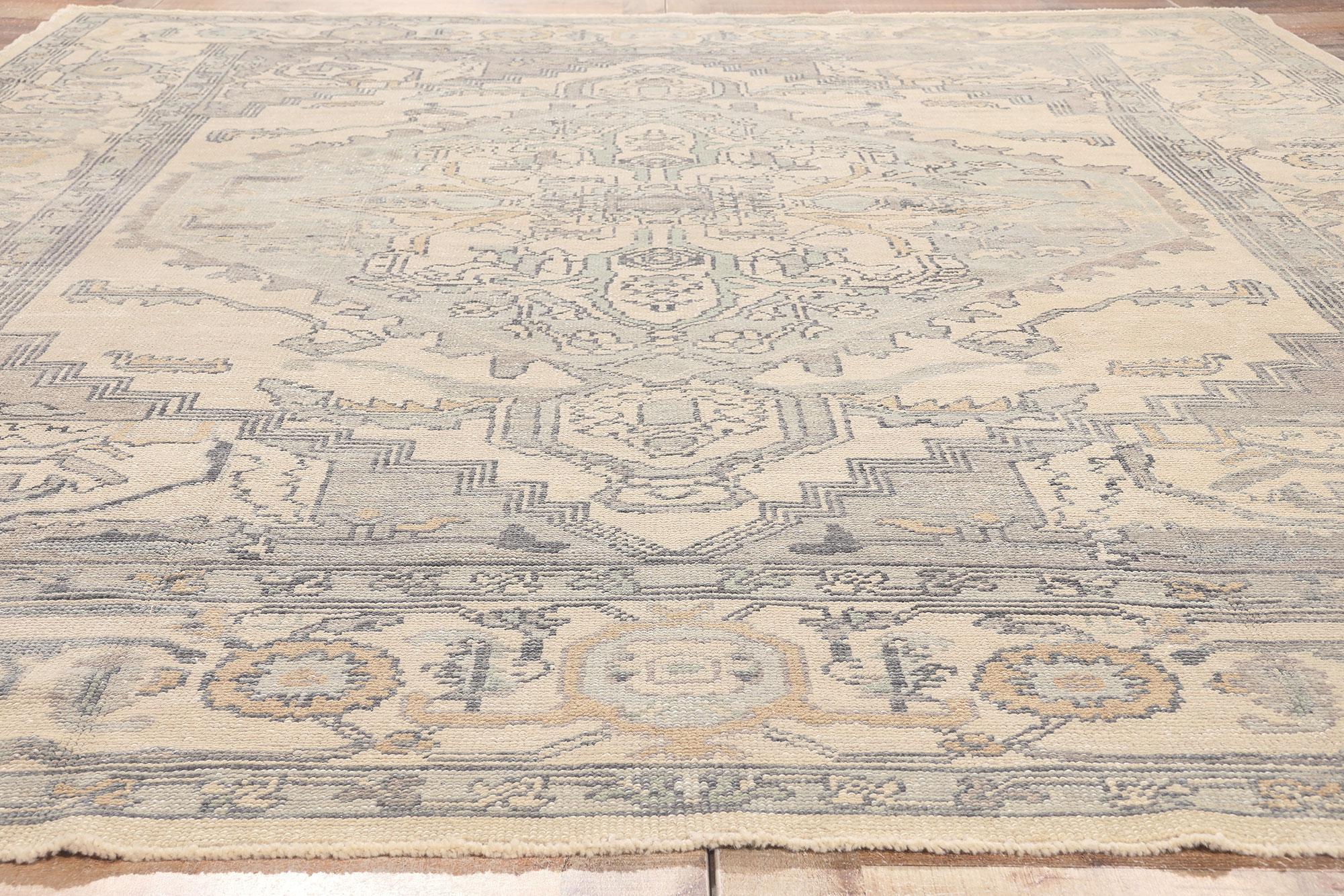 Neutral Turkish Oushak Rug, Modern Style Meets Classic Elegance For Sale 2