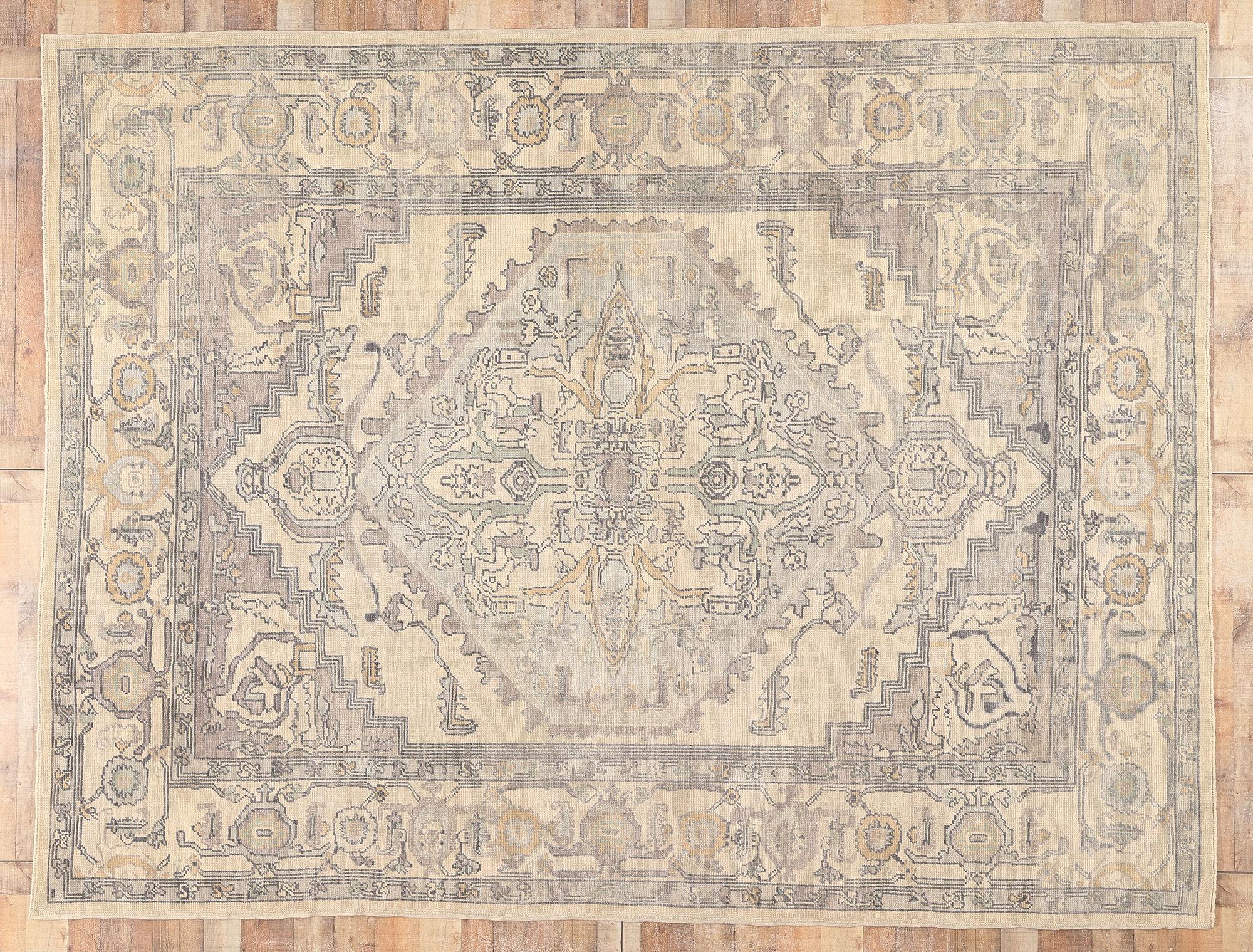 Neutral Turkish Oushak Rug, Modern Style Meets Classic Elegance For Sale 3