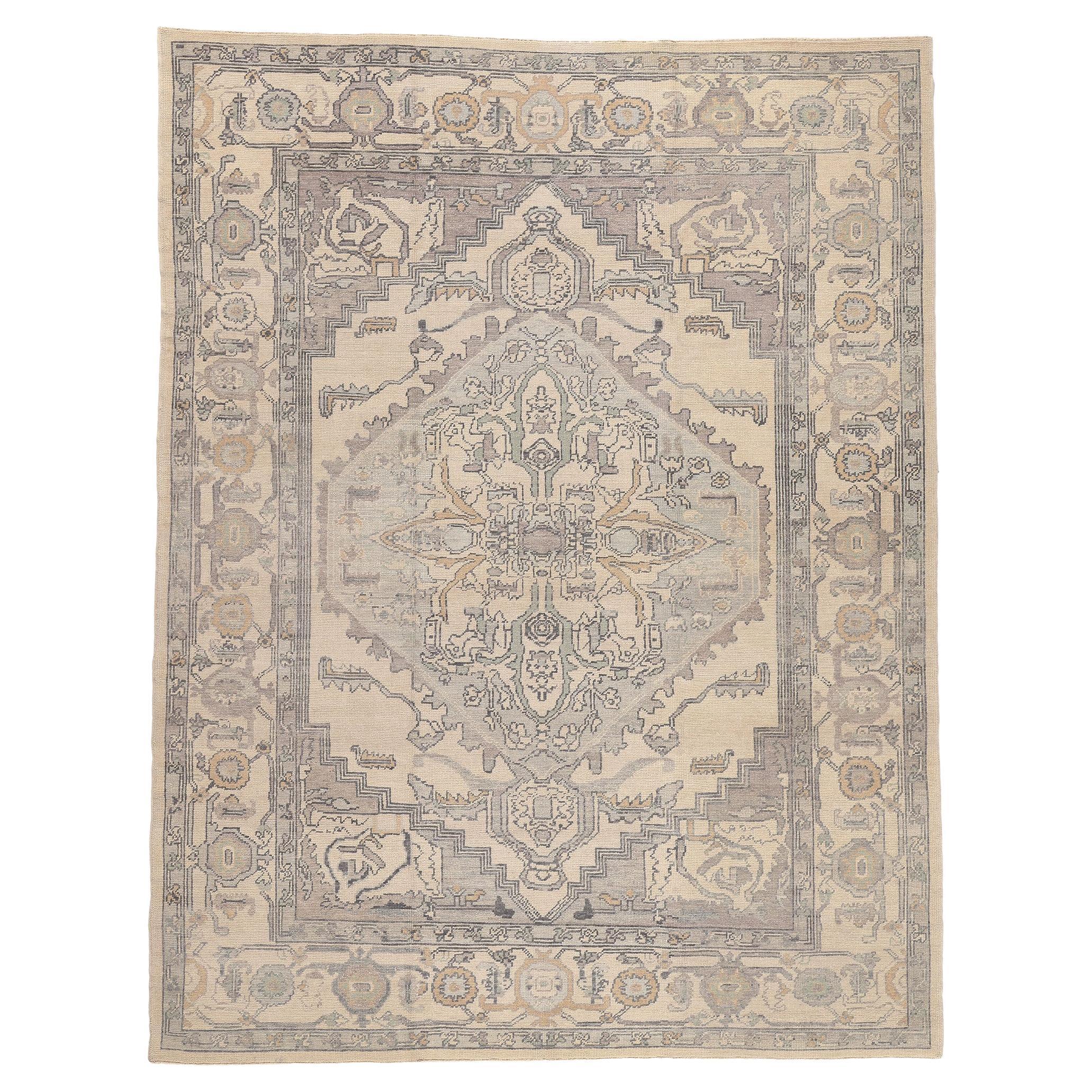 Neutral Turkish Oushak Rug, Modern Style Meets Classic Elegance For Sale
