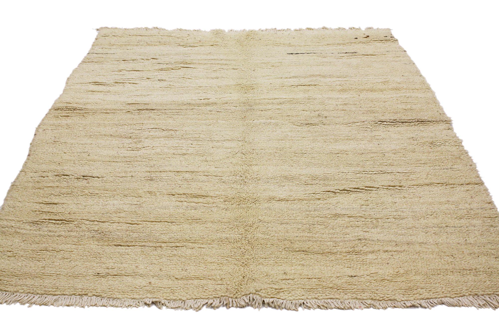 Hand-Knotted Neutral Vintage Berber Moroccan Rug, Organic Modern Meets Nomadic Charm For Sale