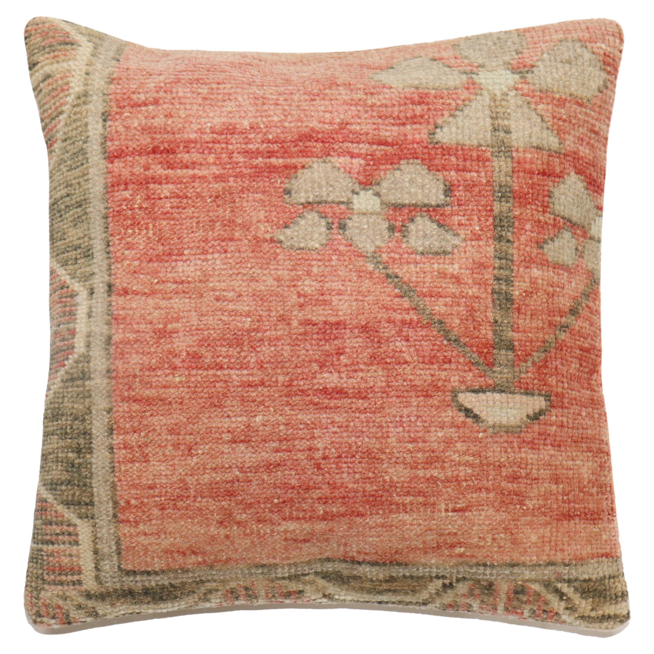 Soft Red Oushak Rug Pillow For Sale