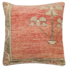 Vintage Soft Red Oushak Rug Pillow