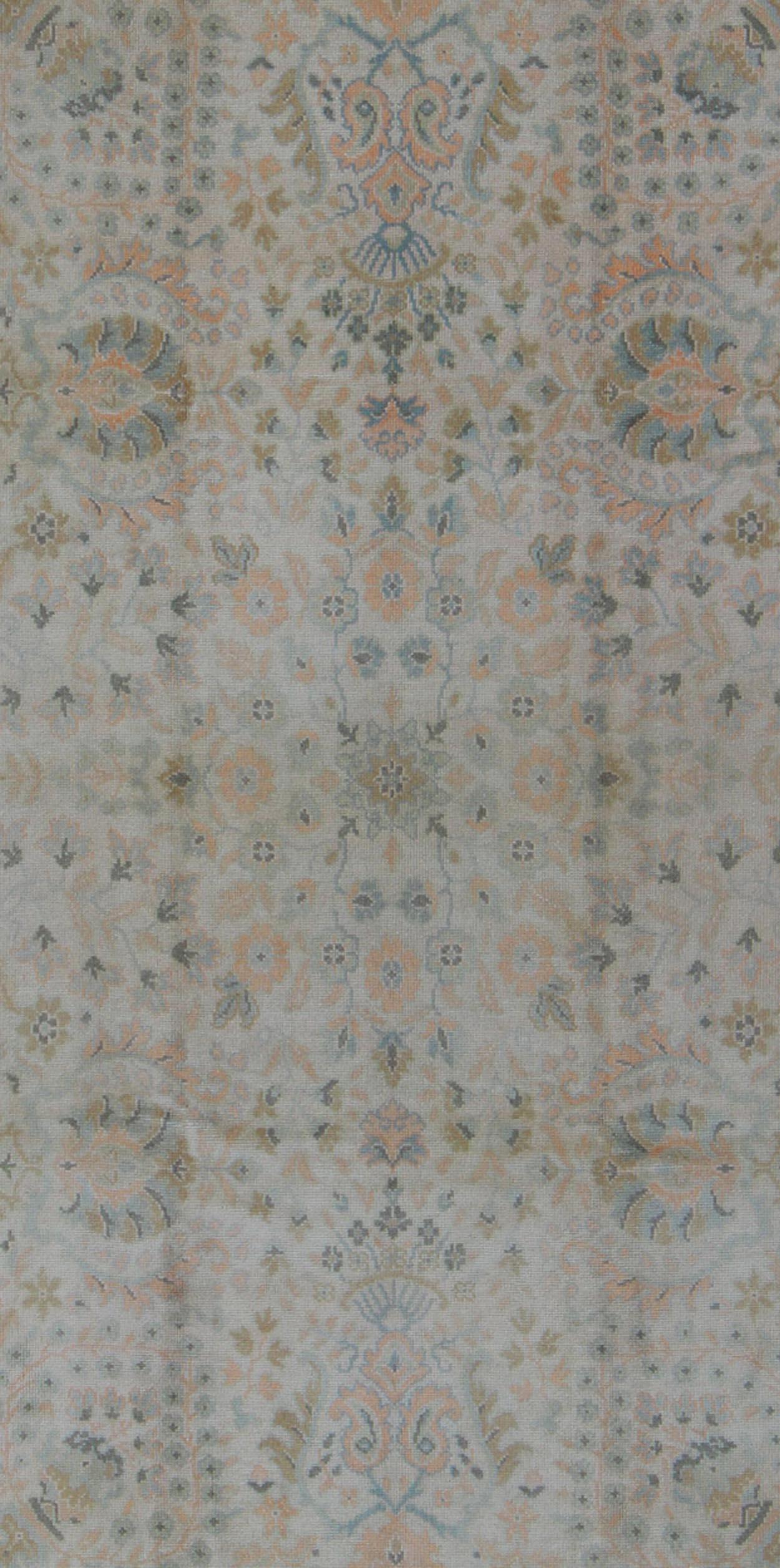 Neutral Vintage Turkish Oushak Rug with Floral Design and Repeated Floral Motifs In Good Condition For Sale In Atlanta, GA