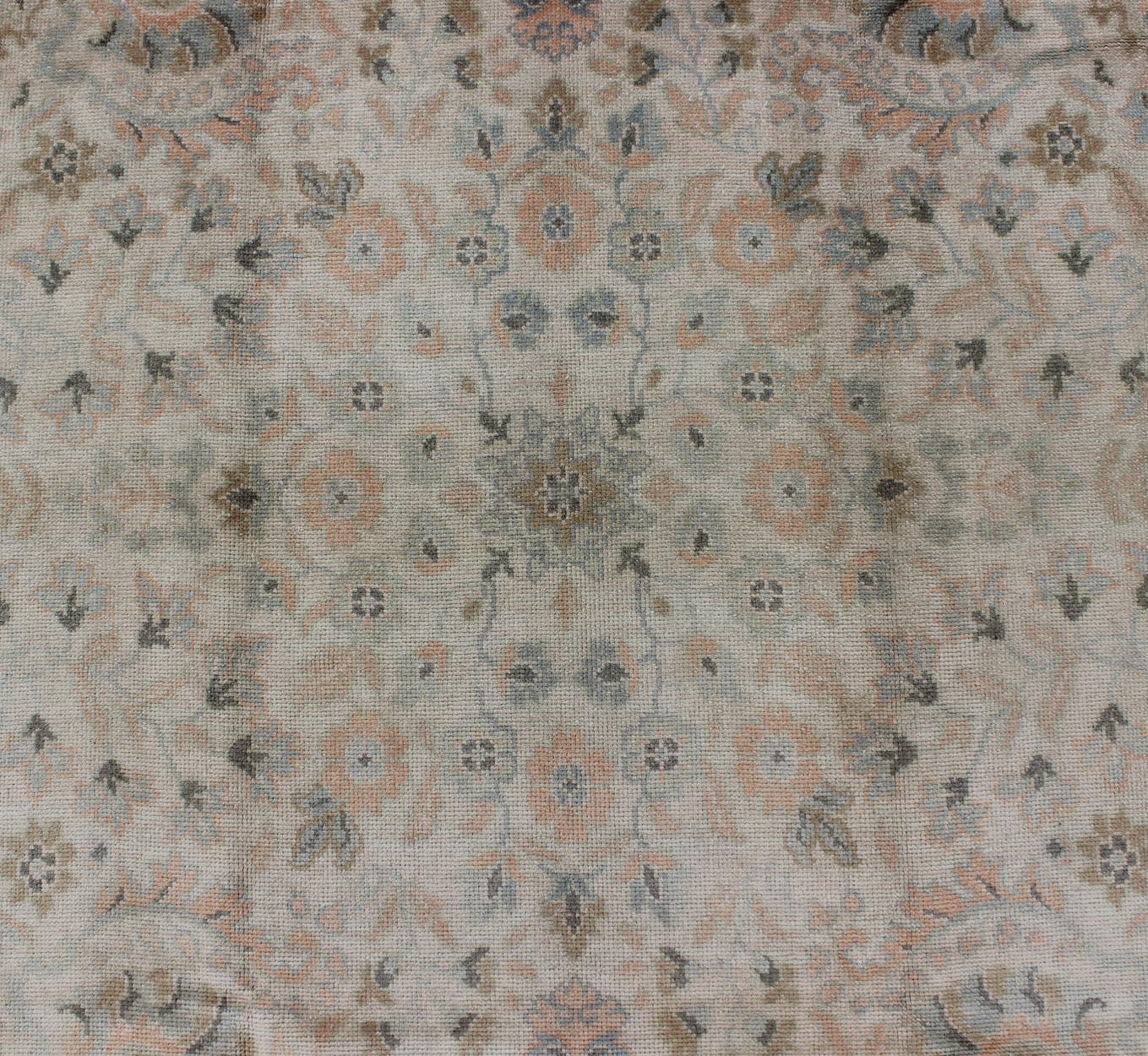Neutral Vintage Turkish Oushak Rug with Floral Design and Repeated Floral Motifs For Sale 1