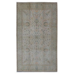 Tapis turc Oushak vintage neutre à motifs floraux et à motifs floraux répétés