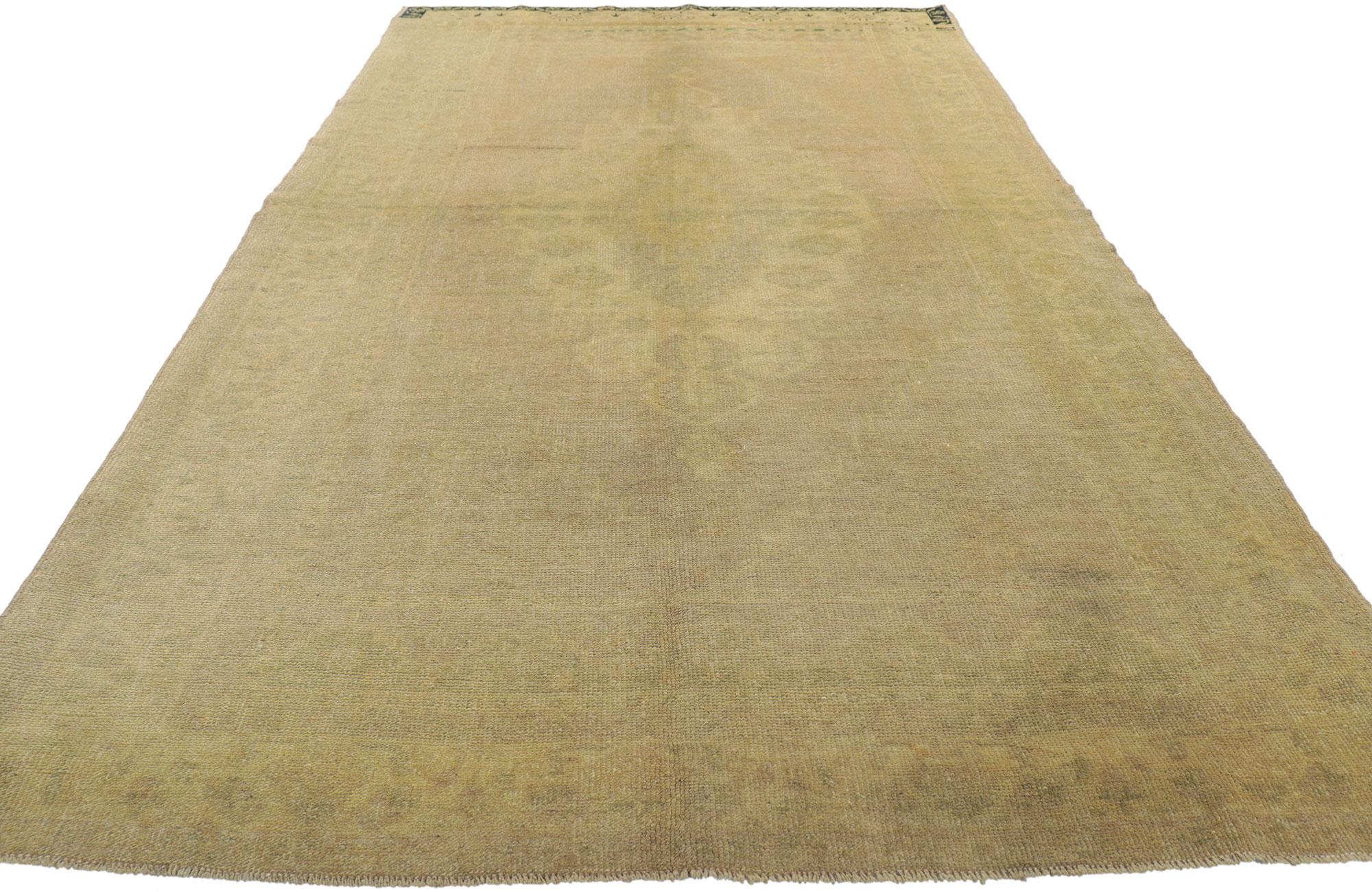 Hand-Knotted Neutral Vintage Turkish Oushak Rug with Muted Earth-Tone Colors For Sale