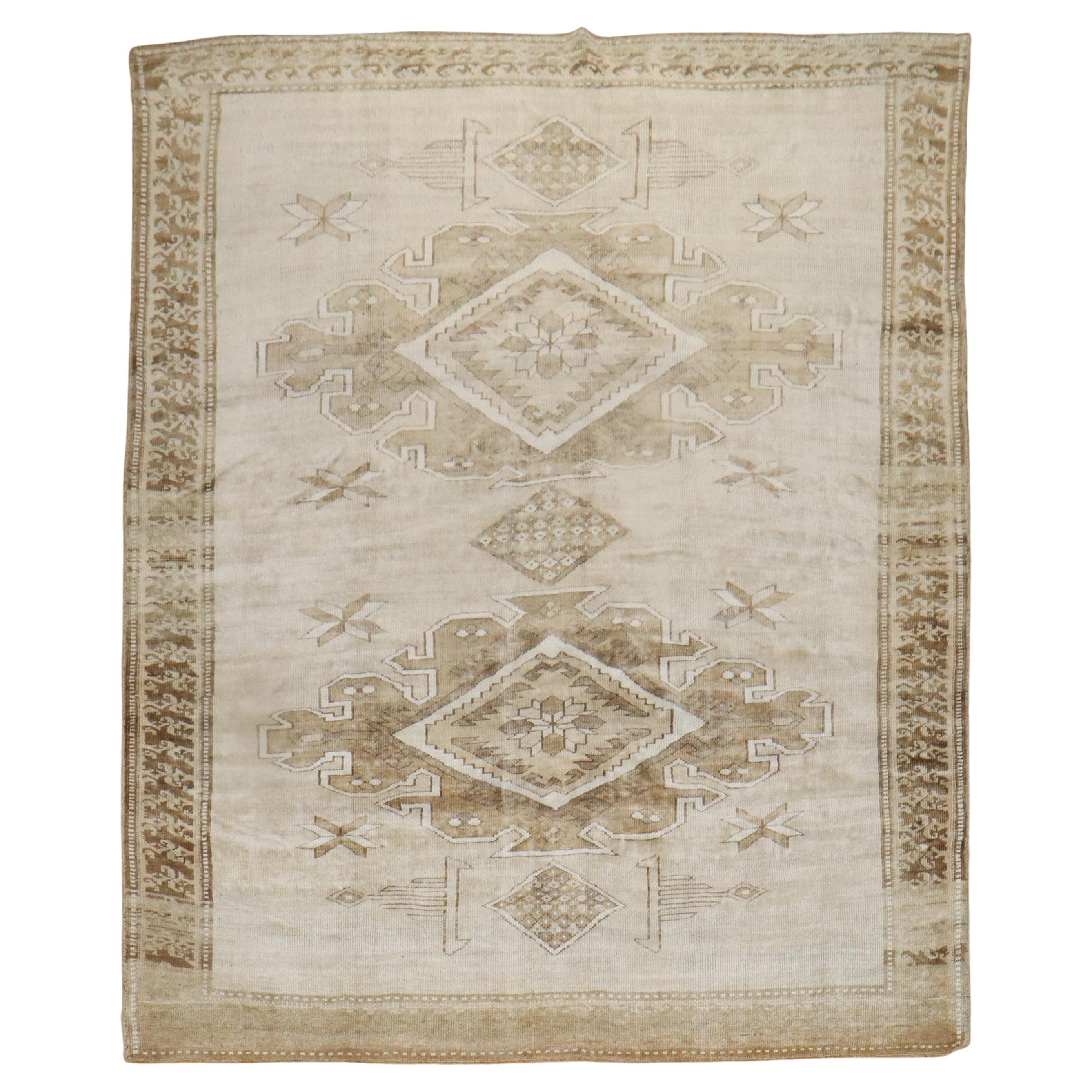 Neutral Vintage Turkish Tribal Rug at 1stDibs