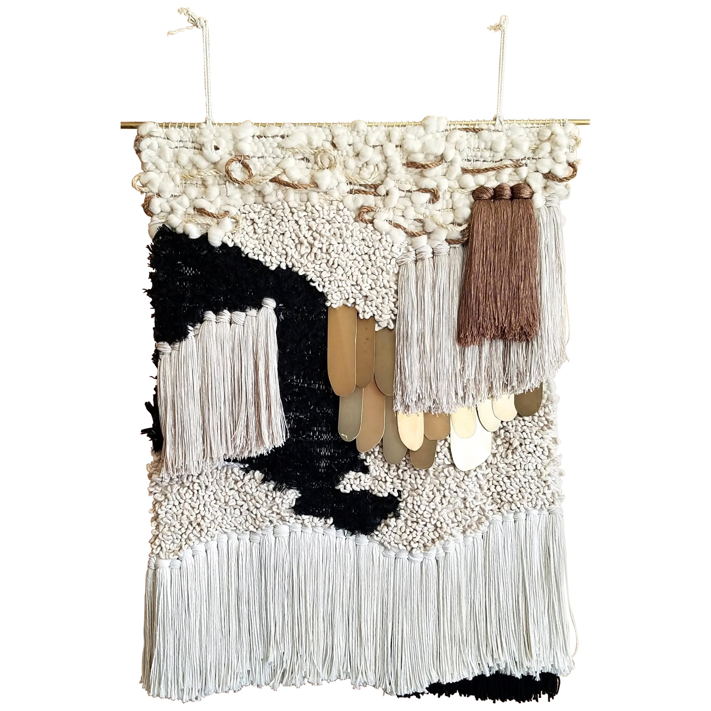 Neutral Fiber Art Weaving by All Roads For Sale