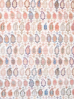 Neutral Wool Persian Carpet with Colorful Paisleys, Bohemian, 8' x 10'