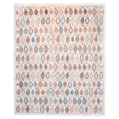 Tapis persan en laine neutre avec des marguerites colorées, Bohème, 8' x 10'.