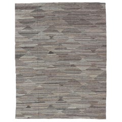 Neutrals, Charcoal, Gray and Brown Afghan Modern Kilim Geometric Design