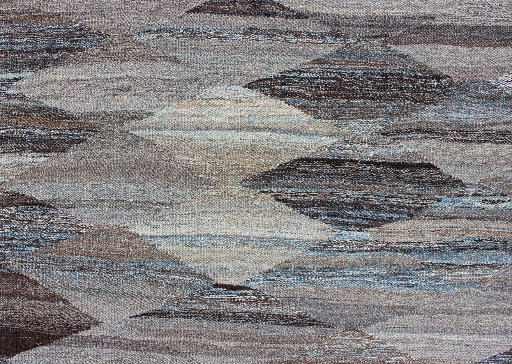 Neutrales, Carbón, Gris y Marrón Diamante Afgano Kilim Moderno Diseño Geométrico en venta 3