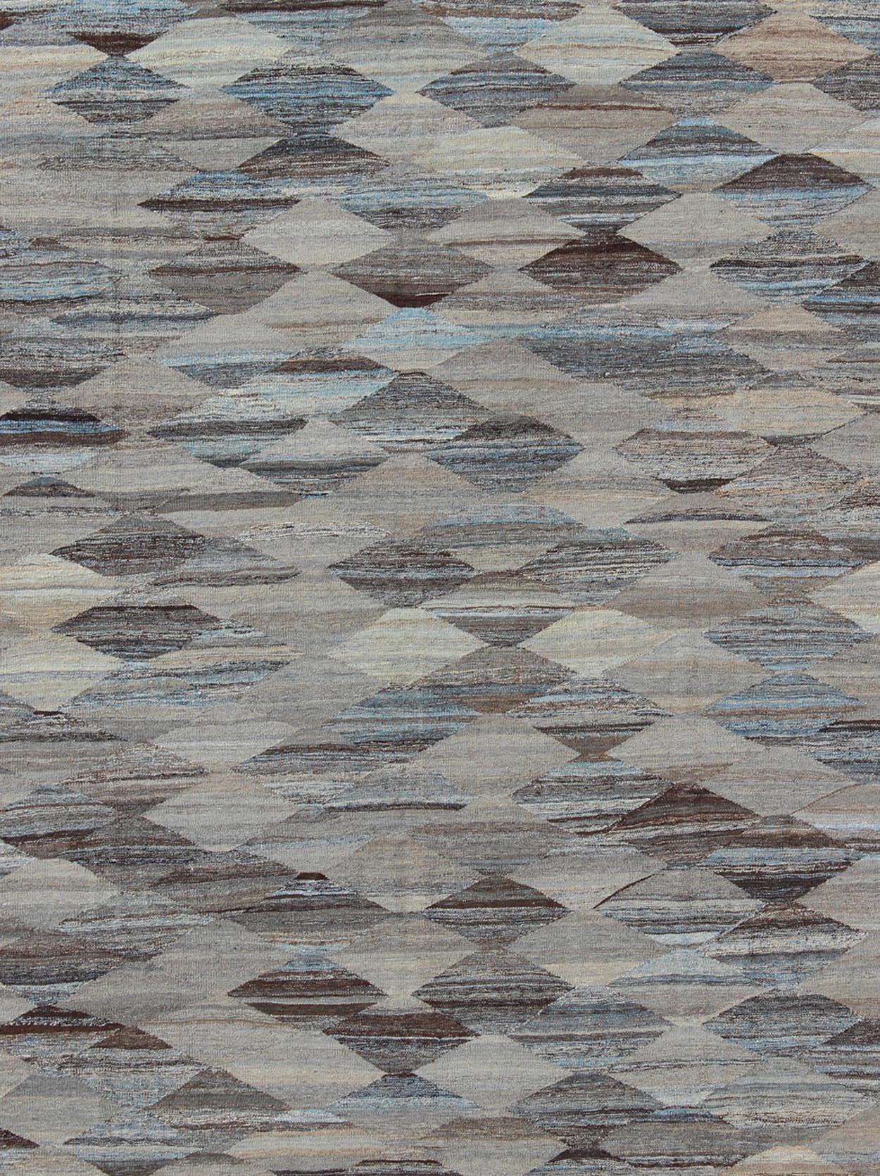 Neutrales, Carbón, Gris y Marrón Diamante Afgano Kilim Moderno Diseño Geométrico en Nuevo estado para la venta en Atlanta, GA