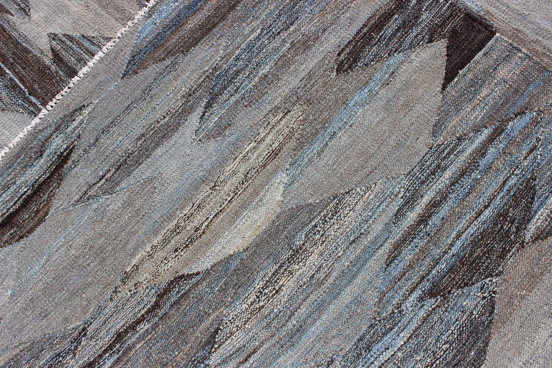 Neutrales, Carbón, Gris y Marrón Diamante Afgano Kilim Moderno Diseño Geométrico en venta 5