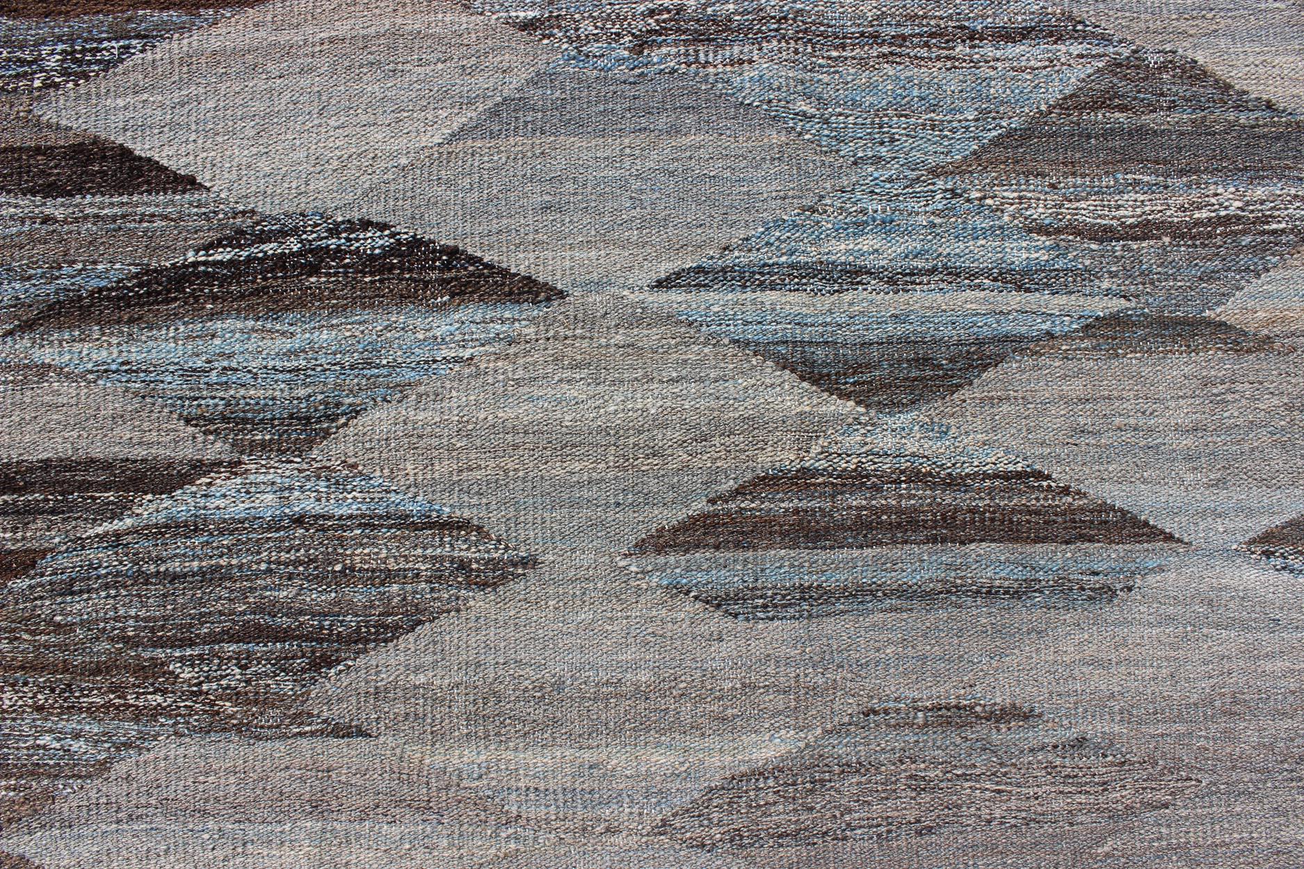 Neutrales, Carbón, Gris y Marrón Diamante Afgano Kilim Moderno Diseño Geométrico en venta 2