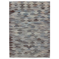 Neutrals, Charcoal, Gray and Brown Diamond Afghan Modern Kilim Geometric Design