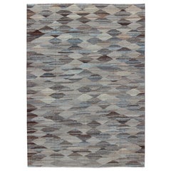 Design géométrique moderne Kilim afghan en diamants neutres, anthracite, gris et brun