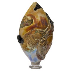 Neutrals I, ochre, black & gold textured sculptural glass vase by Bethany Wood