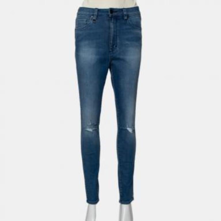 Neuw Blue Denim High Waist Skinny Distressed Marilyn Jeans M For Sale 3