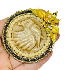 NEVA BURBA signed vintage artisan glass beaded designer brooch